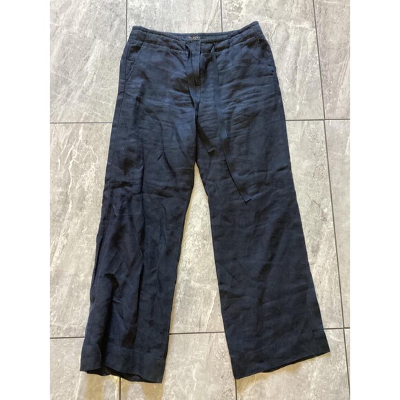 Talbots Pants Womens 10P Black Signature Linen Tie Waist Wide Leg Petite Belted - Picture 1 of 6